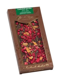 Gorzka czekolada M.Pelczar Chocolatier z trawą żubrówkową,  grejpfrutem i malinami 85g - opinie w konesso.pl