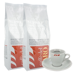 ZESTAW - Kawa ziarnista Caffe del Faro Suprema 100% Arabica 2x1kg + filiżanka do espresso - opinie w konesso.pl