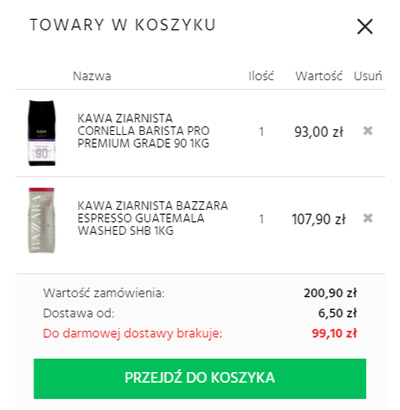 1. Dodaj do koszyka jedną z kaw objętych promocją