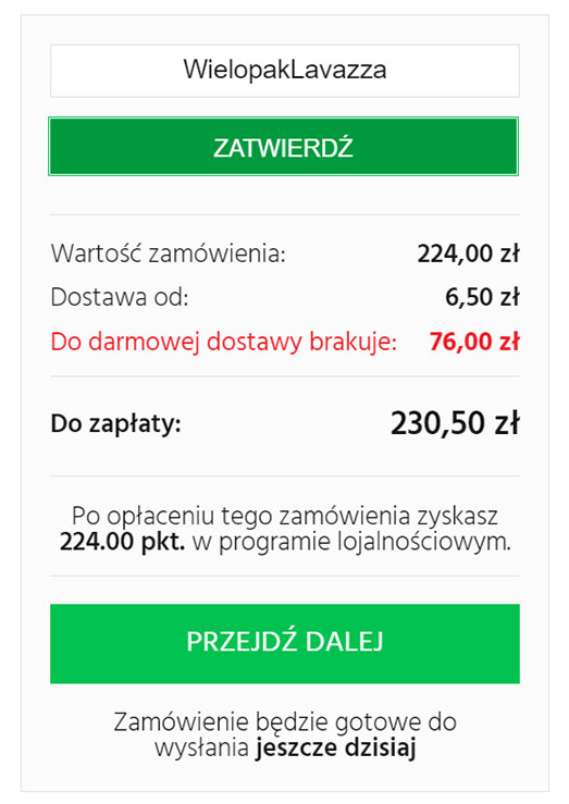 Wklej kod rabatowy w pierwszym kroku zakupowym