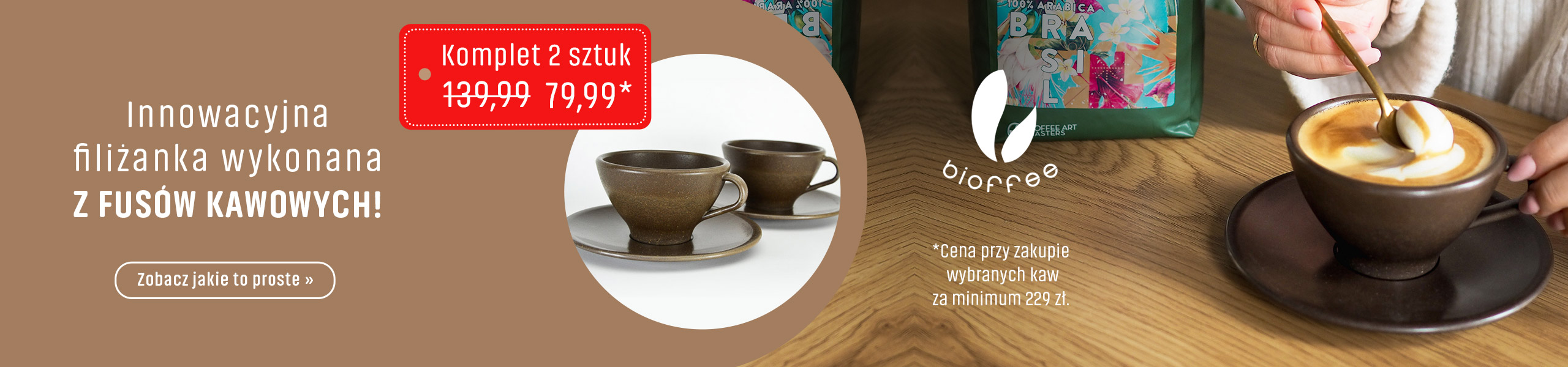Komplet 2 sztuk Filiżanek Bioffee z fusów kawowych w promocji