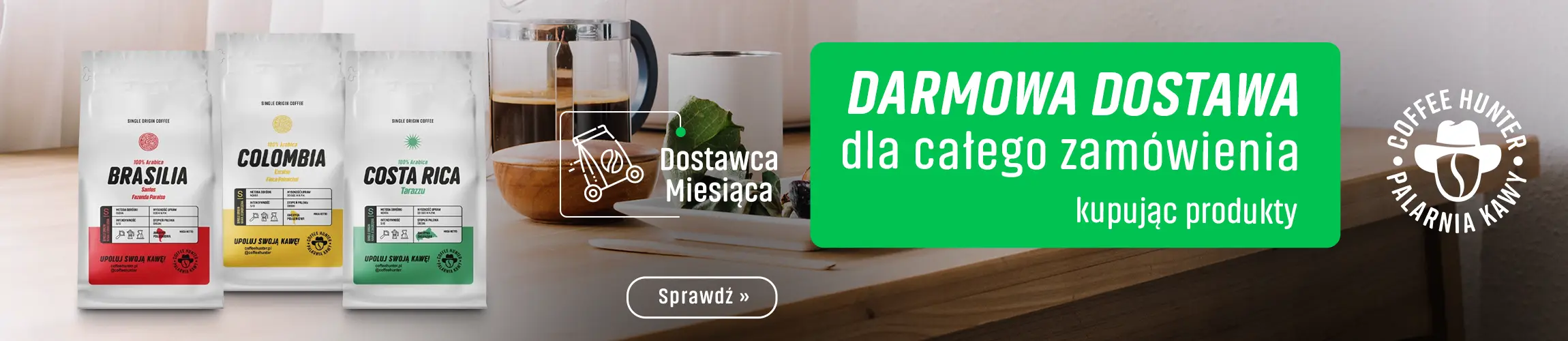 Darmowa Dostawa kupując produkty palarni Coffee Hunter