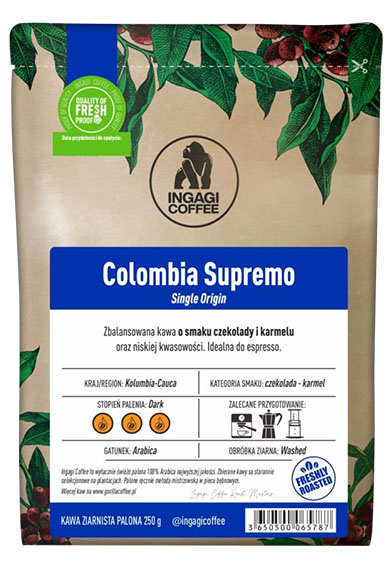 Kawa ziarnista Ingagi Coffee Colombia Supremo 1kg