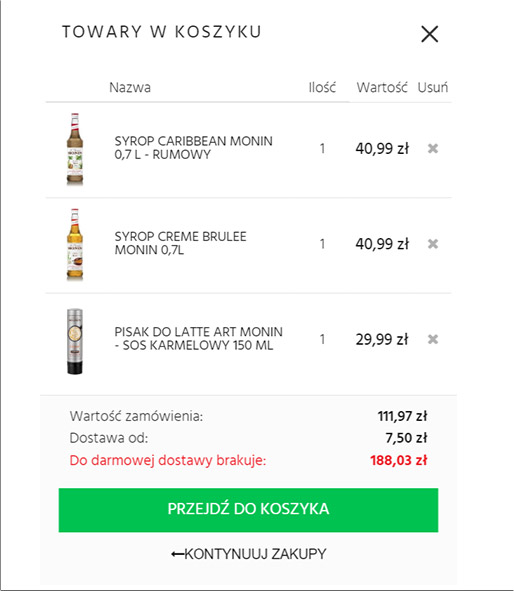 1. Dodaj do koszyka dowolny produkt Monin