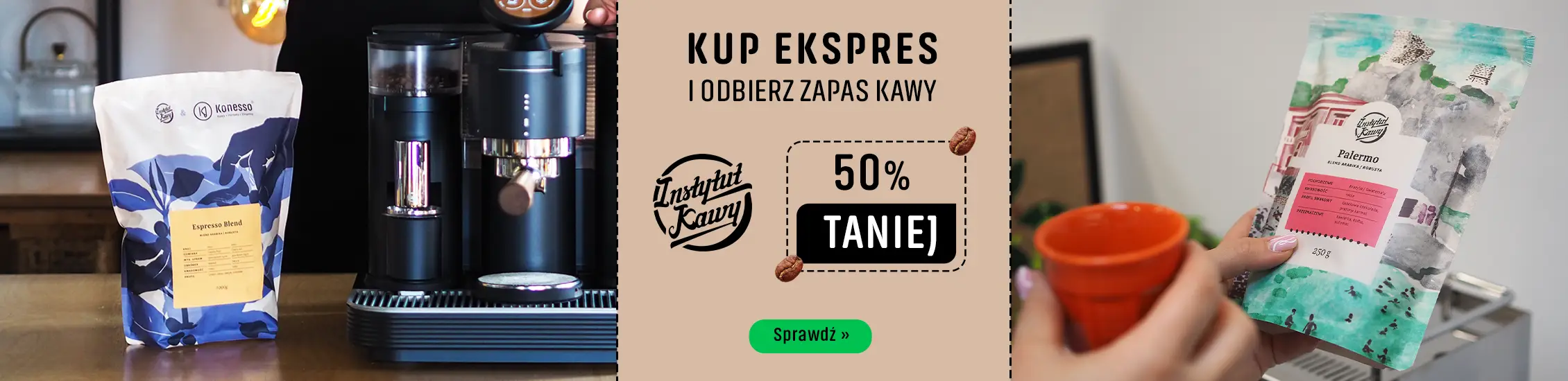 Kup ekspres i odbierz zapas kawy Instytut kawy 50% Taniej