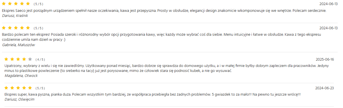 Opinie użytkowników o eskpresach Saeco