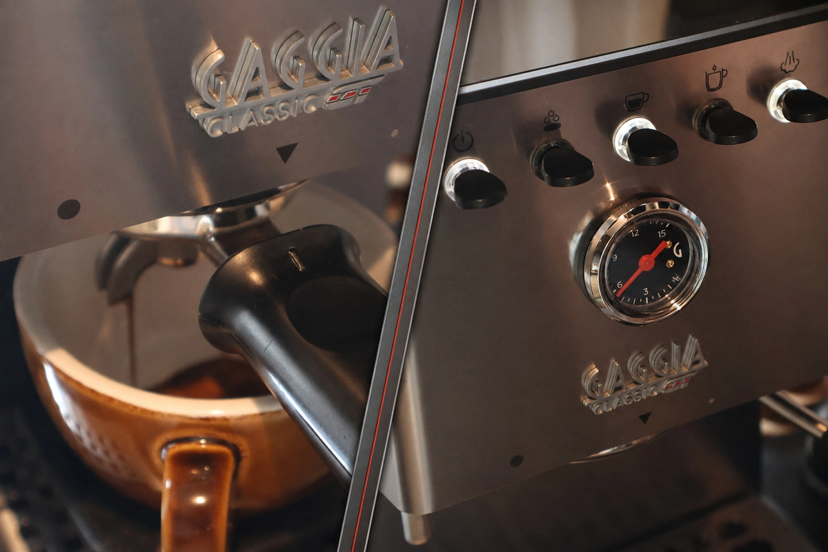 Panel sterowania, manometr i ekstrakcja espresso w Gaggia Classic GT