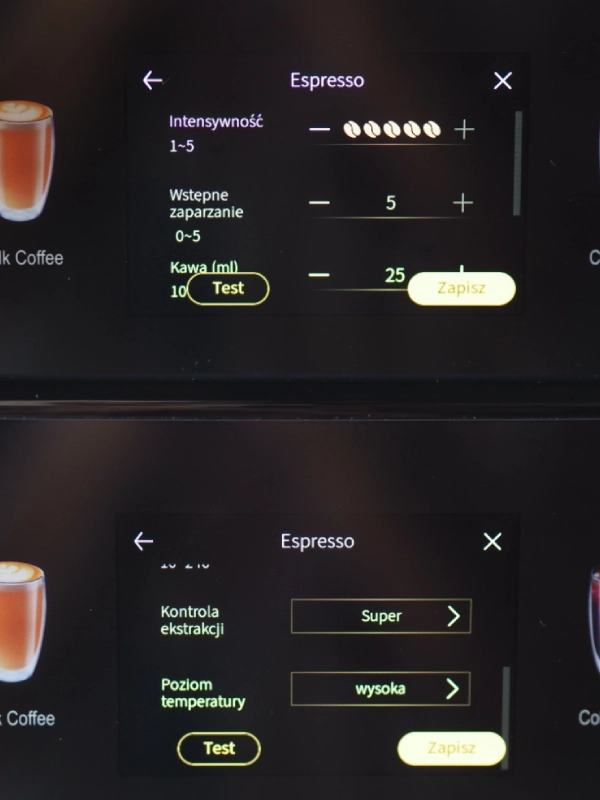 Ustawienia kawy w profilach użytkowników Coffee Format MINI