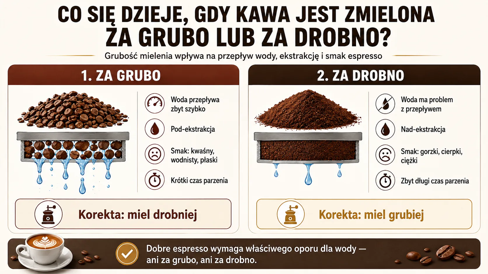 Co się dzieje, gdy kawa jest zmielona za grubo lub za drobno?