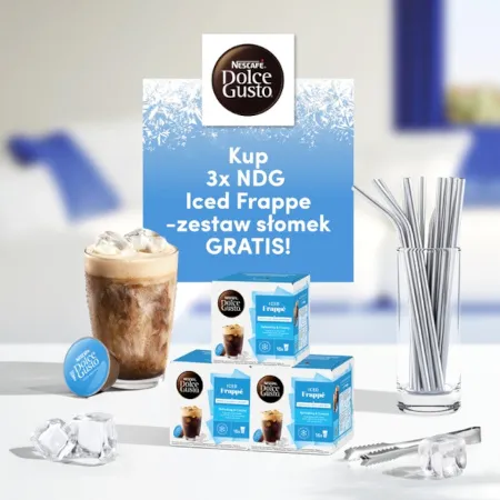 ZESTAW - Kapsułki Nescafé Dolce Gusto Iced Frappe 3x16 sztuk + metalowe słomki GRATIS