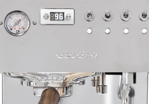 Drewniany uchwyt i stal nierdzewna ekspresu ASCASO Steel DUO PID Inox Wood 2026