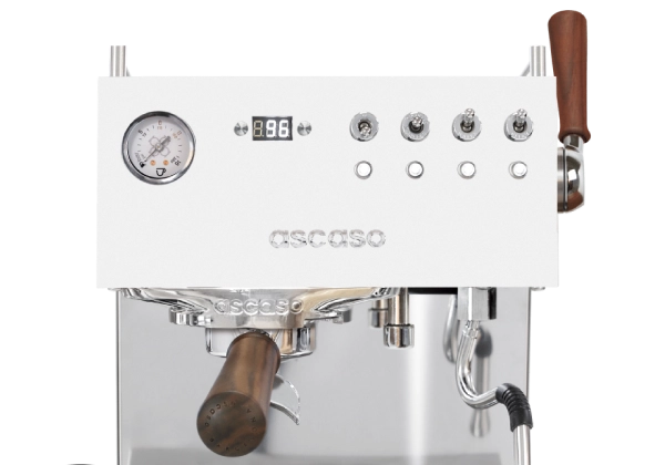 Drewniany uchwyt i stal nierdzewna ekspresu ASCASO Steel DUO PID White&Wood 2026