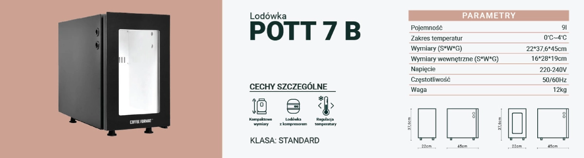 Parametry lodówki do mleka Coffee Format POTT 7B