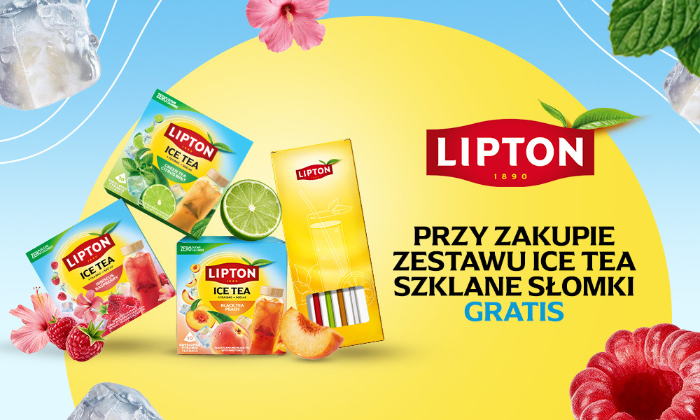 Zestaw trzech herbat Lipton Ice Tea i szklane słomki gratis