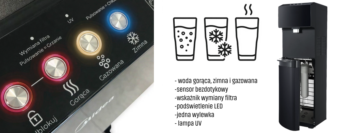 Wolnostojący dystrybutor wody gazowanej MIDEA JS1844S SODA PLUS