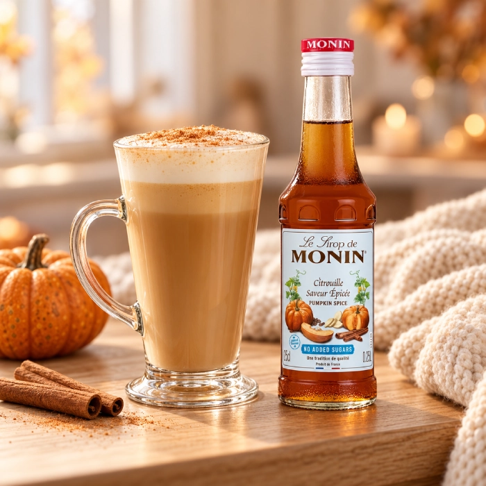 Dyniowe latte i syrop MONIN Pumpkin Spice bez dodatku cukru 250 ml