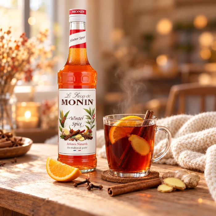Korzennie aromatyzowana herbata z pomarańczą i syrop MONIN Winter Spice