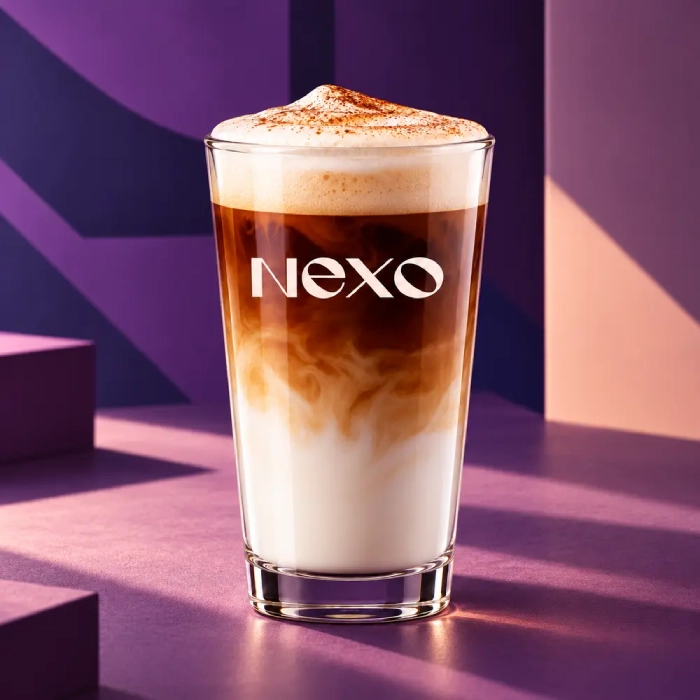 Cappuccino w czarnej filiżance NEXO