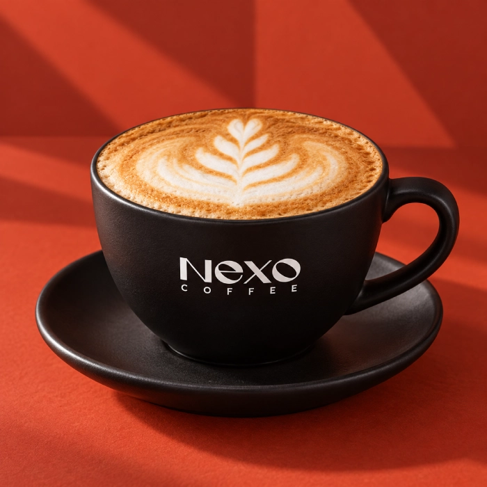 Cappuccino w czarnej filiżance