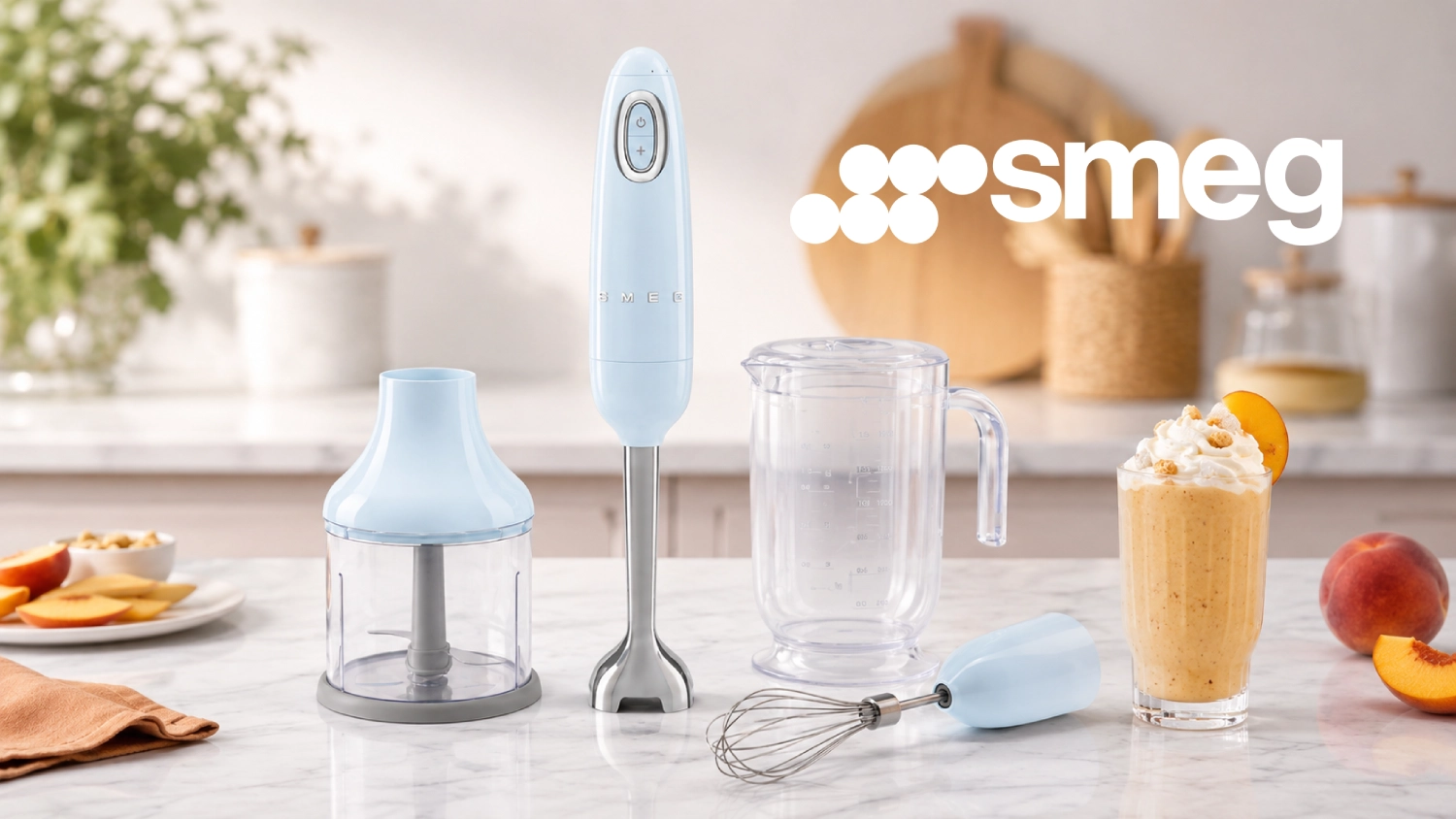 Blender ręczny z akcesoriami Smeg HBF03PBEU Pastelowy błękit