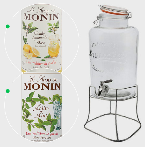 Monin Cloude Lemonade Base Monin 1l, Syrop Mojito Mint Monin + słój Monin