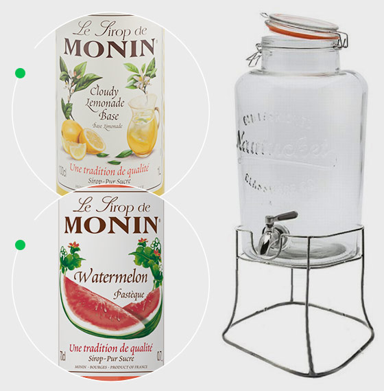 Monin Cloude Lemonade Base Monin 1l, Syrop Watermelon Monin 0,7 l + słój Monin