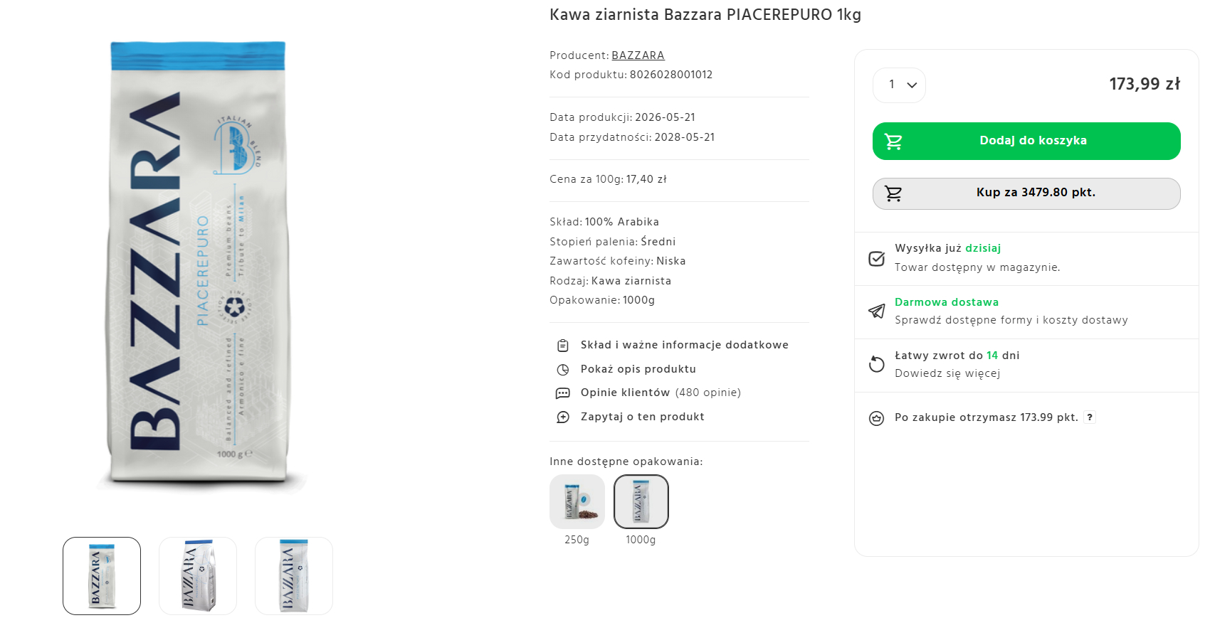 Na karcie produktowej wybierz przycisk kup za punkty