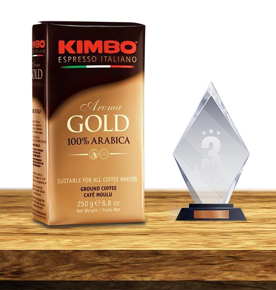 Trzecie miejsce w rankingu kaw mielonych zajęła KAWA MIELONA KIMBO AROMA GOLD 250G