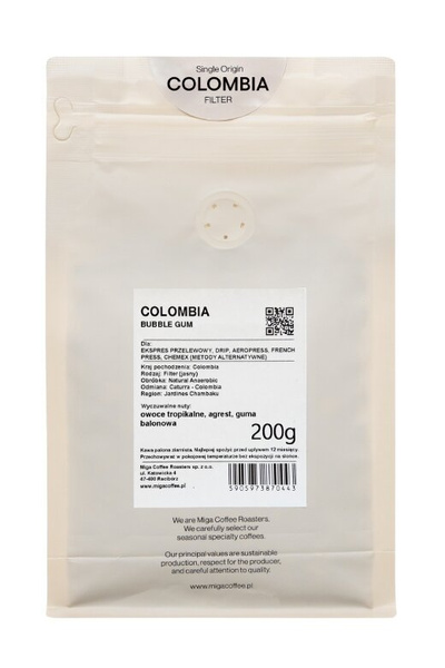 Kawa ziarnista Miga Colombia Bubble Gum Anaerobic Filtr 200g – NIEDOSTĘPNY