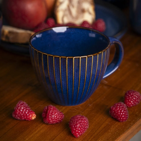 ZESTAW - Filiżanki Atom Design Reactive Stripes Jumbo 450ml Granatowe - 6 sztuk