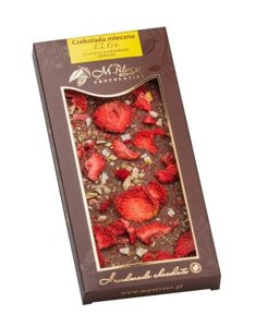 Mleczna czekolada M.Pelczar Chocolatier z cytryną, truskawkami i imbirem 85g