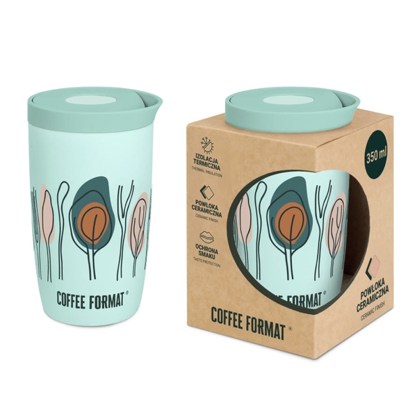 Kubek termiczny Coffee Format 350 ml - Miętowy z motywem drzew