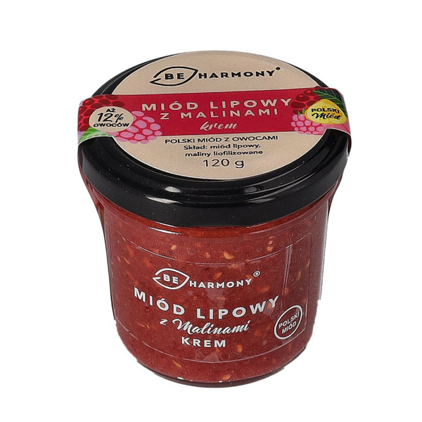 Miód lipowy z malinami - krem mocno owocowy BEHARMONY 120g - NIEDOSTĘPNY