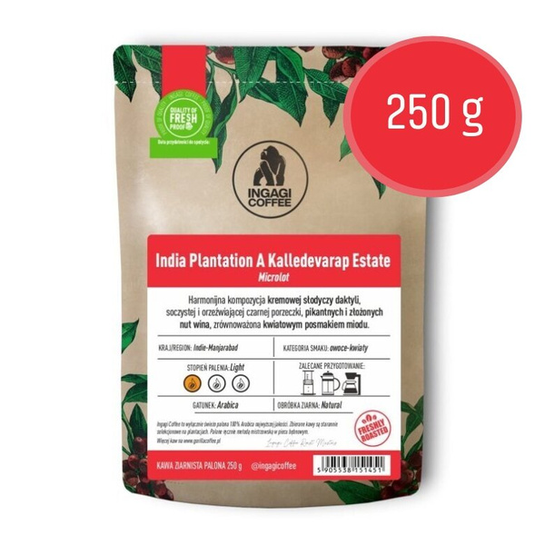 Kawa ziarnista Ingagi Coffee India Plantation A Kalledevarapura Estate Natural FILTR 250g