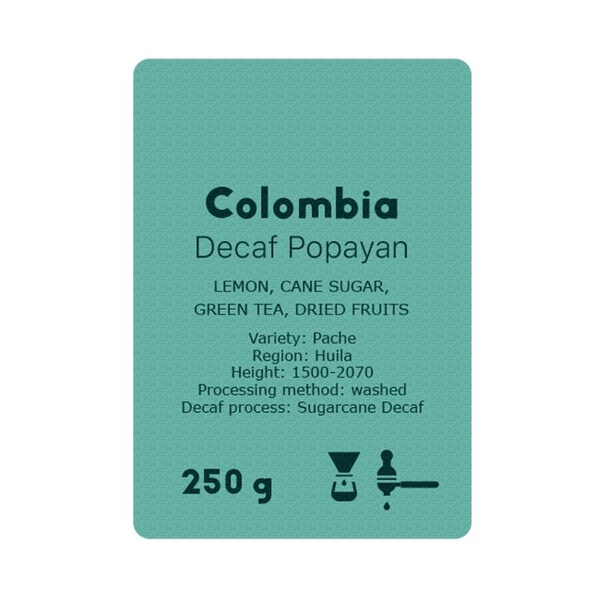 Kawa ziarnista YoCo Colombia Popayan Decaf Filter 250g