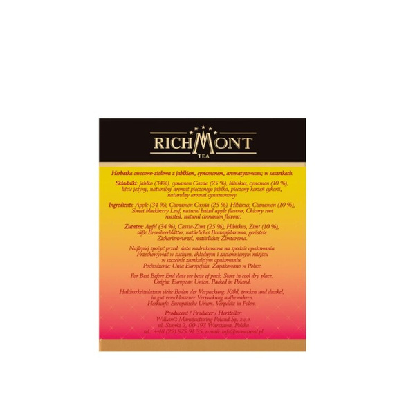 OUTLET - Herbatka owocowo-ziołowa Richmont Apple Pie Cinnamon 40x6g