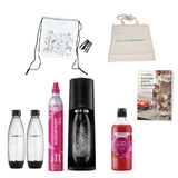 ZESTAW Saturator do wody gazowanej SodaStream Terra - Czarny + 2 butelki + Bawełniany worek + Torba + Syrop SodaStream Malina + Książka