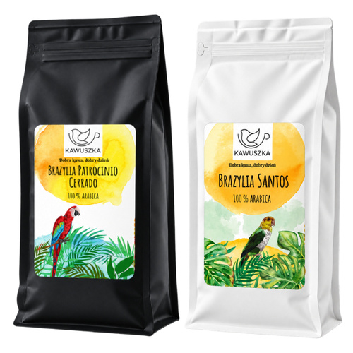 ZESTAW - Kawa ziarnista Kawuszka Brazylia Santos/Sao Rafael 1kg + Kawa ziarnista Kawuszka Brazylia Patrocinio 1kg