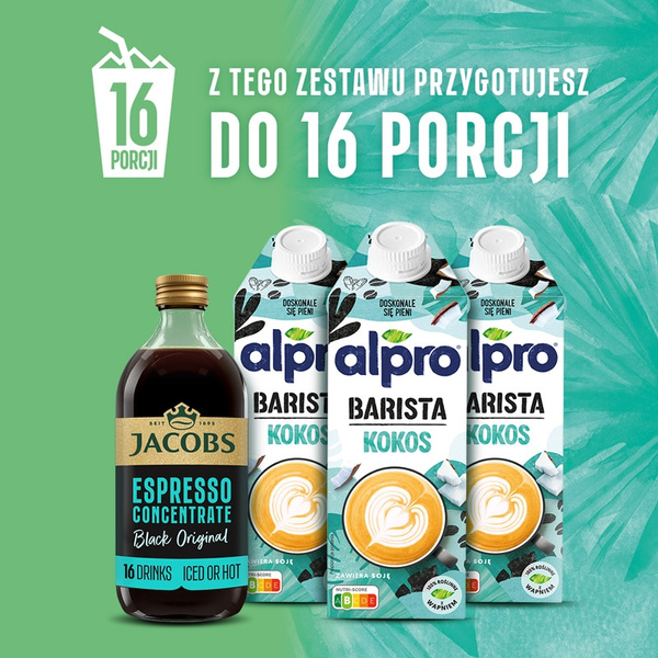 ZESTAW - Napój ALPRO Barista Coconut Kokosowo-sojowe 3x750 ml + Koncentrat kawowy Jacobs Espresso Concentrate Black Original 485ml