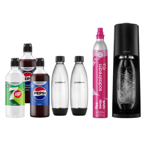 Saturator do wody gazowanej SodaStream Terra - Czarny + 2 butelki + 3 syropy