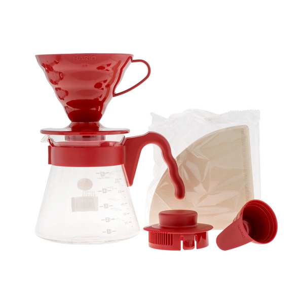 Zestaw Hario V60 Pour Over Kit Red - drip + serwer + filtry – NIEDOSTĘPNY