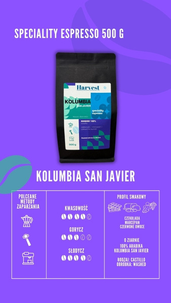 Kawa ziarnista Harvest Kolumbia San Javier - Speciality Espresso 500g – NIEDOSTĘPNY