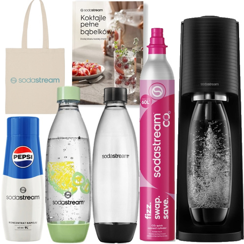 ZESTAW Saturator do wody gazowanej SodaStream Terra + butelka 1l + torba + książka + pepsi 440ml
