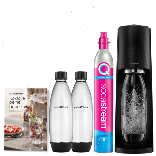 ZESTAW - Saturator do wody gazowanej SodaStream Terra - Czarny + 2 butelki + książka