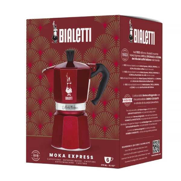 Kawiarka Bialetti Deco Glamour Moka Express 6tz - Czerwona - NIEDOSTĘPNY