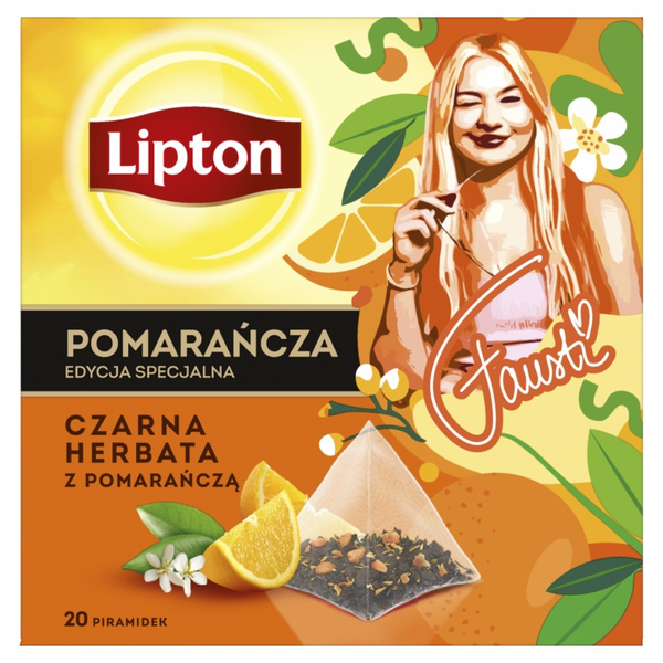 Czarna herbata z pomarańczą Lipton 20 piramidek - Edycja specjalna Fausti