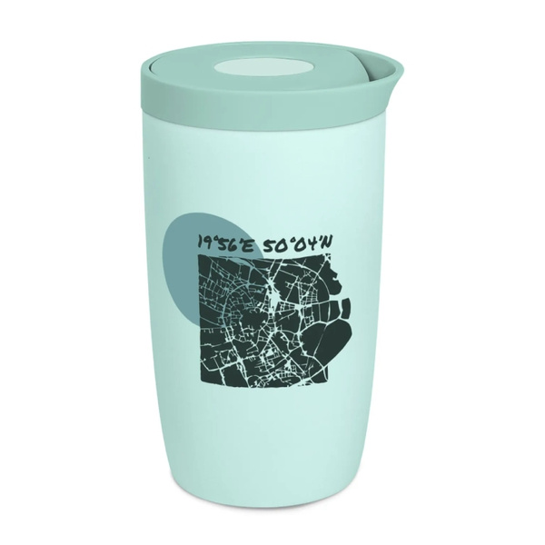 Kubek termiczny Coffee Format 350 ml - Miętowy z motywem mapy