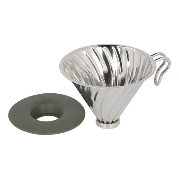 Metalowy Drip Hario Outdoor V60-02 z silikonową podstawką – NIEDOSTĘPNY
