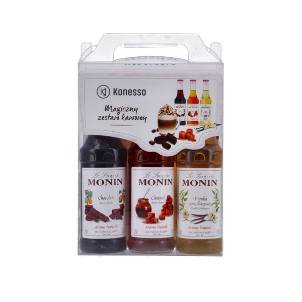 Zestaw kawowy Konesso Monin 3x250 ml - karmel, czekolada, wanilia