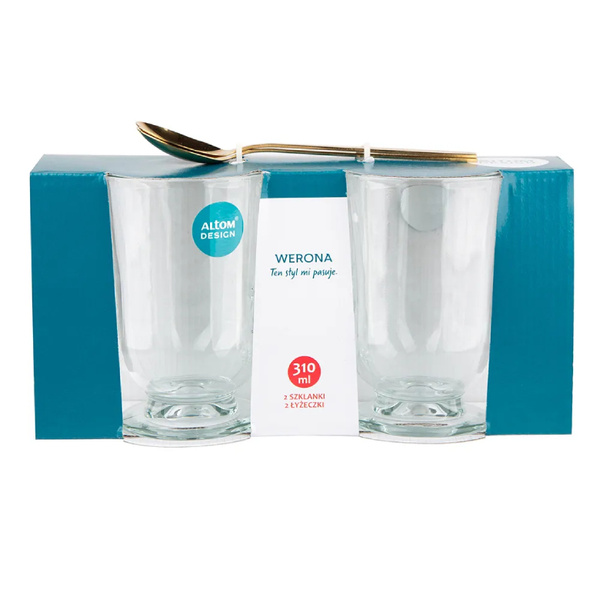 Szklanki Altom Design Werona 310 ml ze złotymi łyżeczkami - 2 sztuki